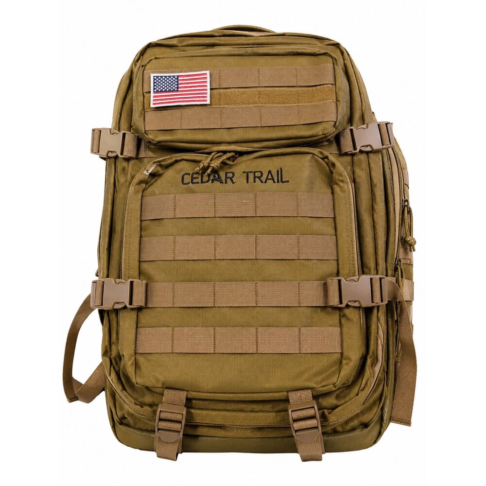 Cedar Trail 800D Tactical Military Backpack Tan MOLLE Hiking Camping Daypack
